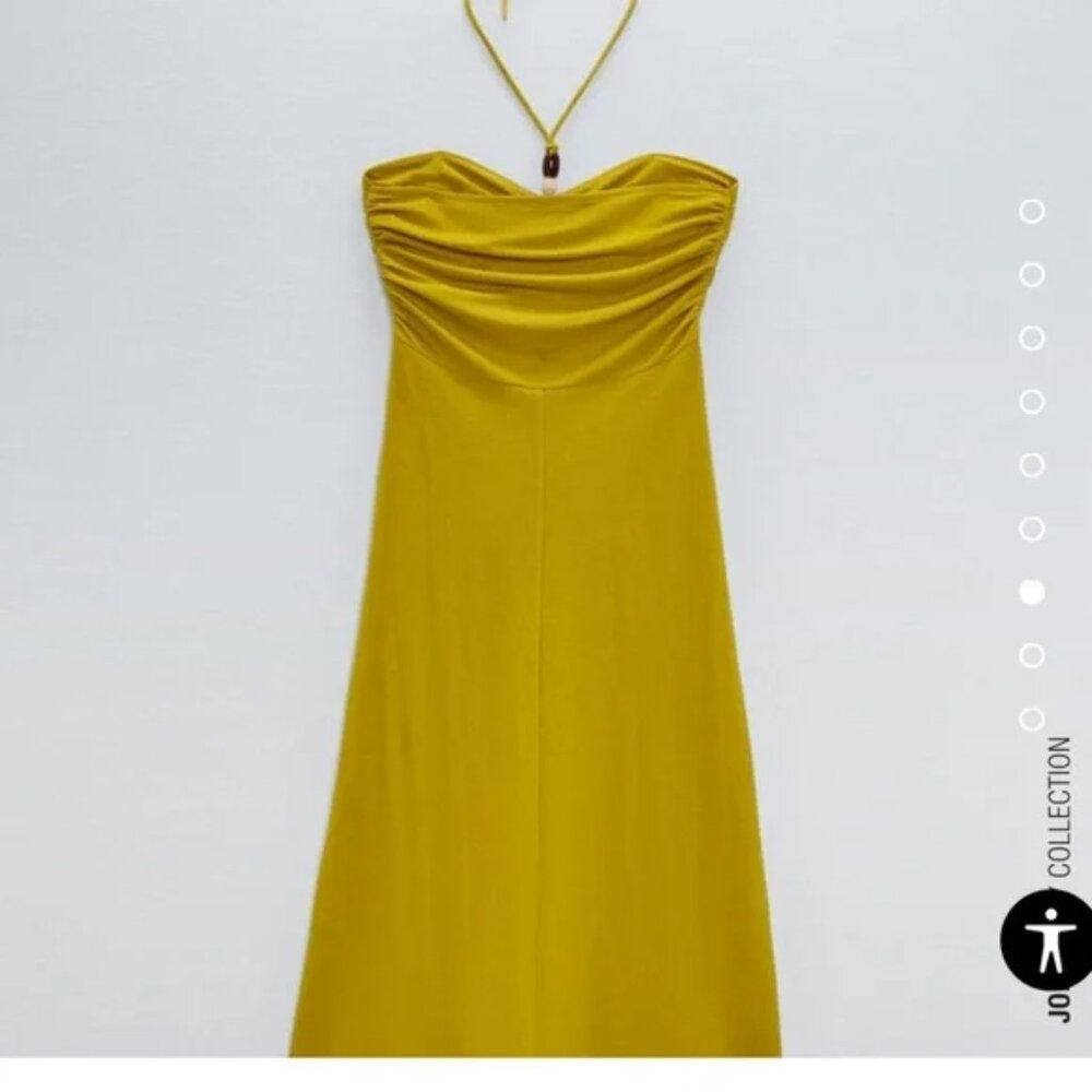 NWT Zara Yellow Green Cutout Halter Dress with bead - Picture 6 of 9